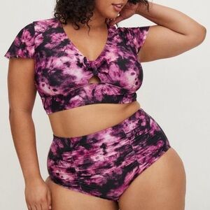 Torrid Wireless Flutter Sleeve Bikini Top and High Waisted Ruched Bottom